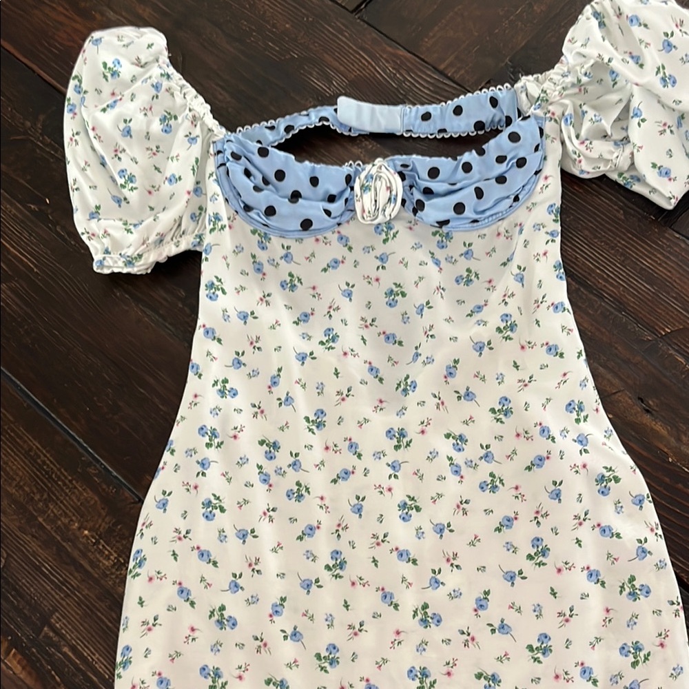 For Love And Lemons Floral Mini Dress - Blue and White